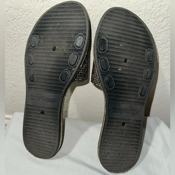 JUICY COUTURE YUMMY CRYSTAL SLIDES SANDALS FLIP FLOP BLACK GOLD size 6 - Picture 6 of 8